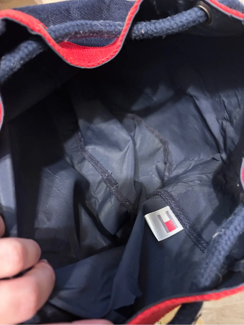 Vintage 90s Tommy Hilfiger Canvas Backpack - Classic Spell out Flag Bag